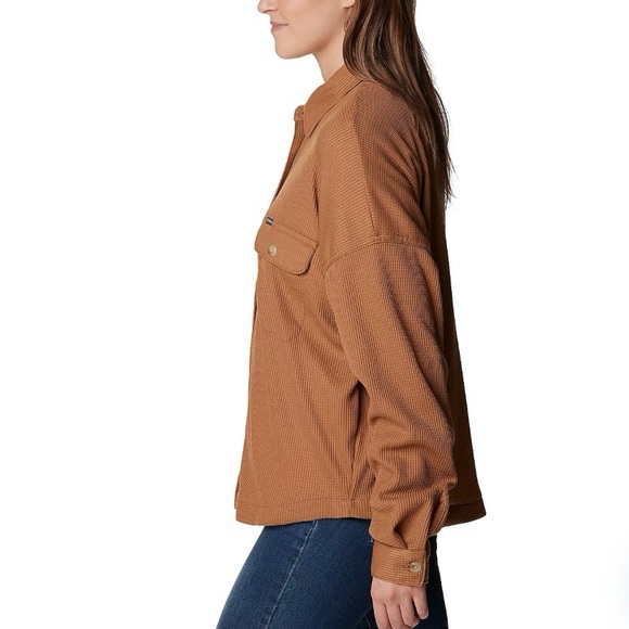 Columbia Women's Holly Hideaway Waffle Shirt Jacket in Camel Brown Size Large - Picture 3 of 9